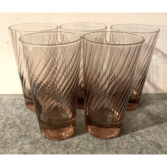Set of 5 Vintage Libbey Pink/Purplish Swirl Design Tumblers  5"  #2253 - Picture 1 of 4